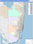 Miami-Fort Lauderdale-West Palm Beach Metro Area Wall Map Color Cast Style